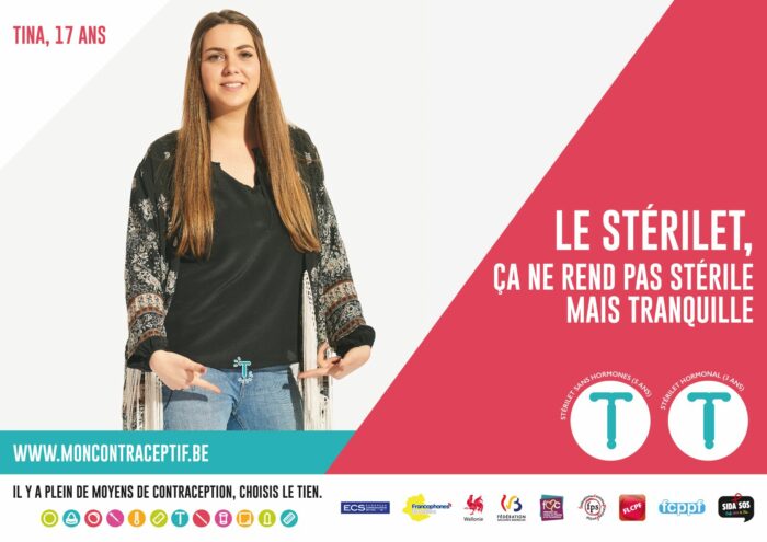 affiche déconstruisant l'idée reçue que le stérilet rend les femmes stériles. Cette affiche a été produite dans le cadre de la campagne "Mon contraceptif".
